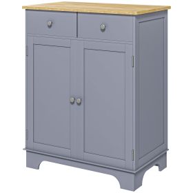 Curio Credenza: Kitchen Storage Cabinet with Solid Wood Top, Adjustable Shelf & 2 Drawers for Living Room