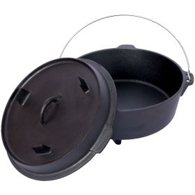 pre-Seasoned Cast Iron Dutch Oven With Skillet Lid, Outdoor Camping Deep Pot for Camping Fireplace Cooking BBQ Baking Campfire, Leg Base, 12 Quar