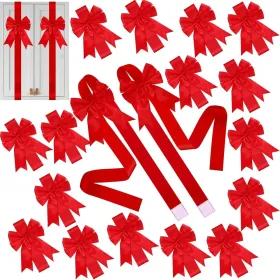 18 Pcs Christmas Cabinet Door Ribbons Bows 8 X 40 Inches Large Christmas Wreath Tree Bow For Gift Xmas Cabinets Furniture Kitchen Wrapping Party (Option: red)